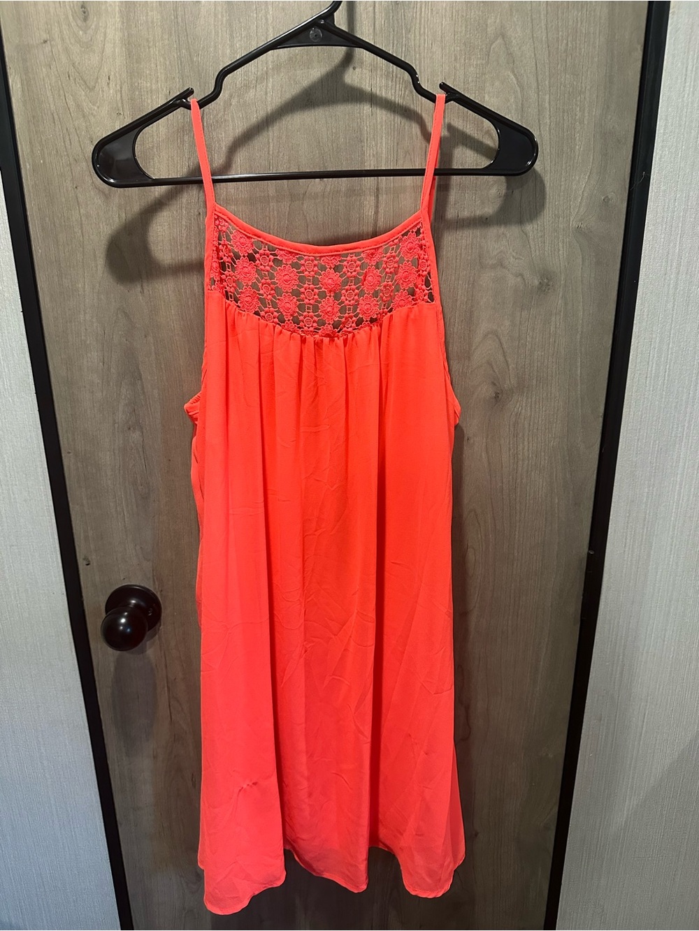 Sequin Hearts Coral Orange Lace Yoke Swing Dress Size L